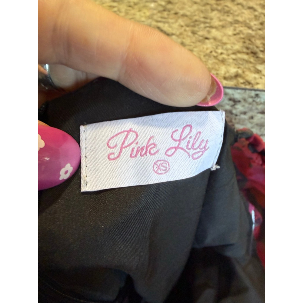 Women's Pink Lily Red Black Floral Mini Dress XS - Picture 4 of 9